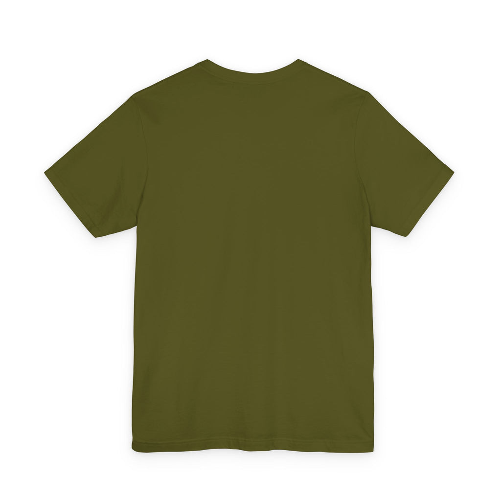 Olive Minimalist Mountain Tee — Small Chest Graphic "Adventure"