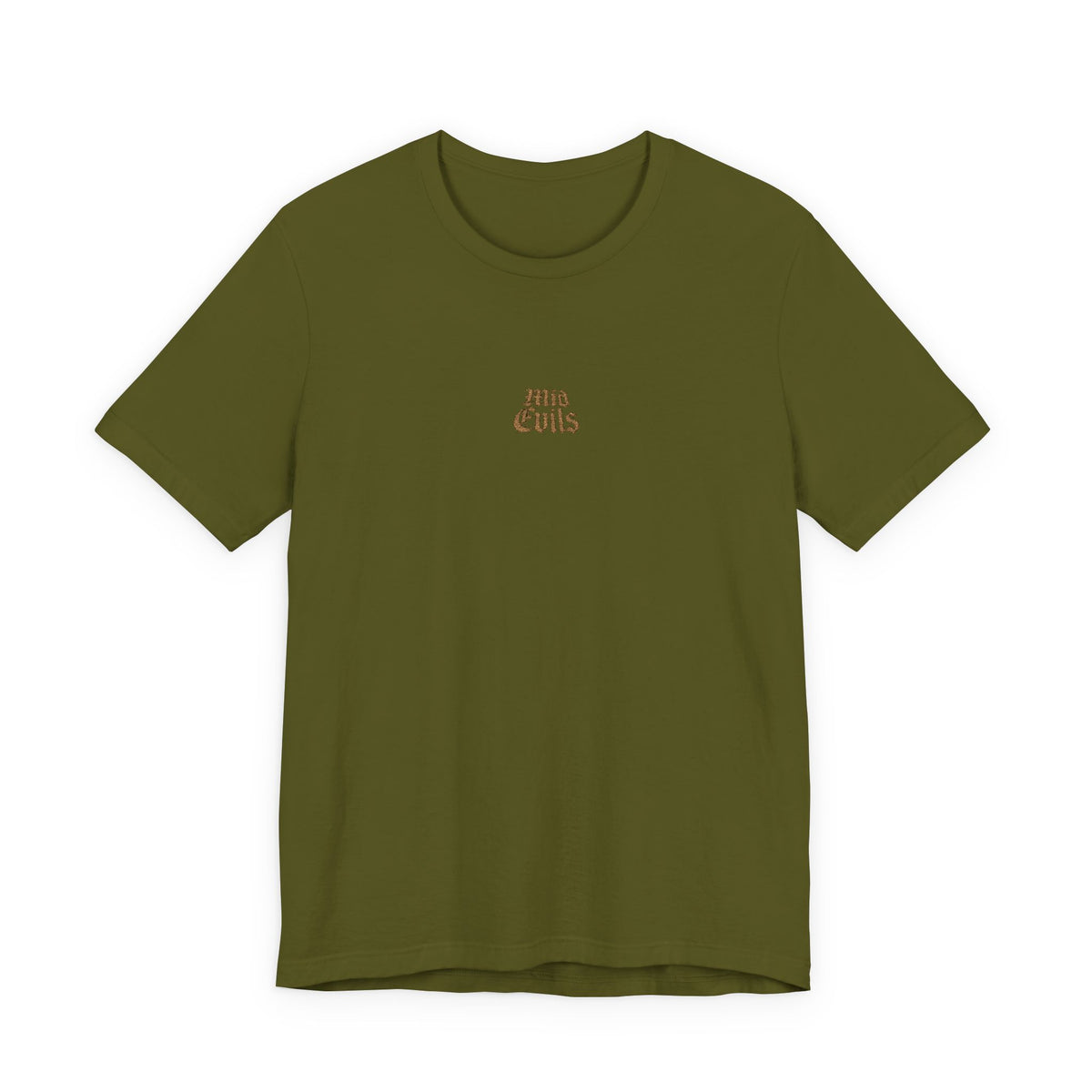 Olive Minimalist Mountain Tee — Small Chest Graphic "Adventure"